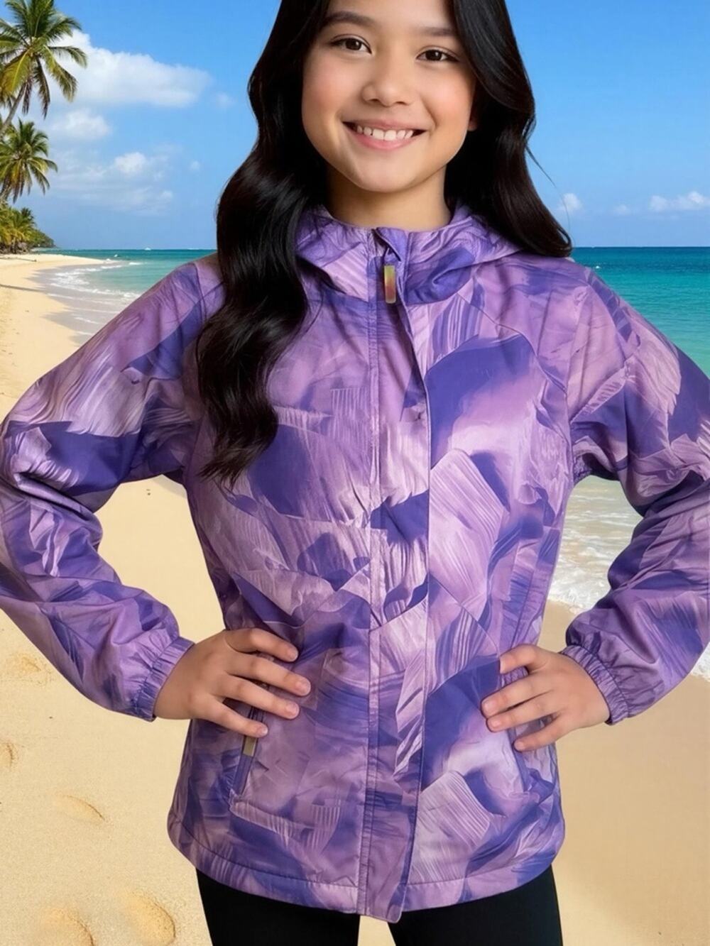 Champion Girls light purple spring hooded jacket in size L 10 12 Wind breaker